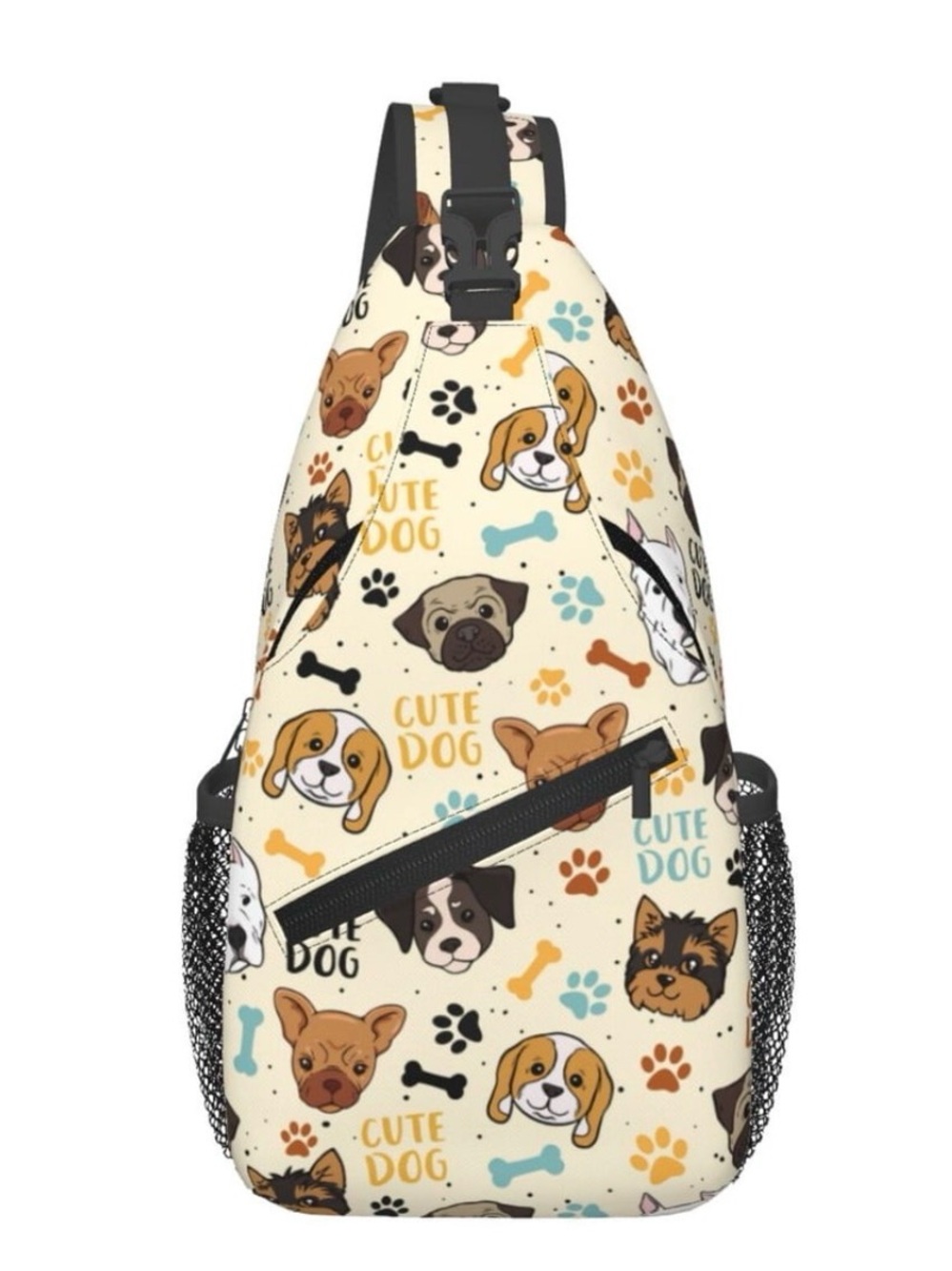 Cute Dog Pattern Cream Sling Bag